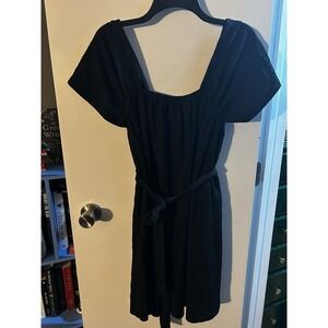 Minimalistic Goth Fairycore Flowy Lightweight Black Square Neckline Dress Size M